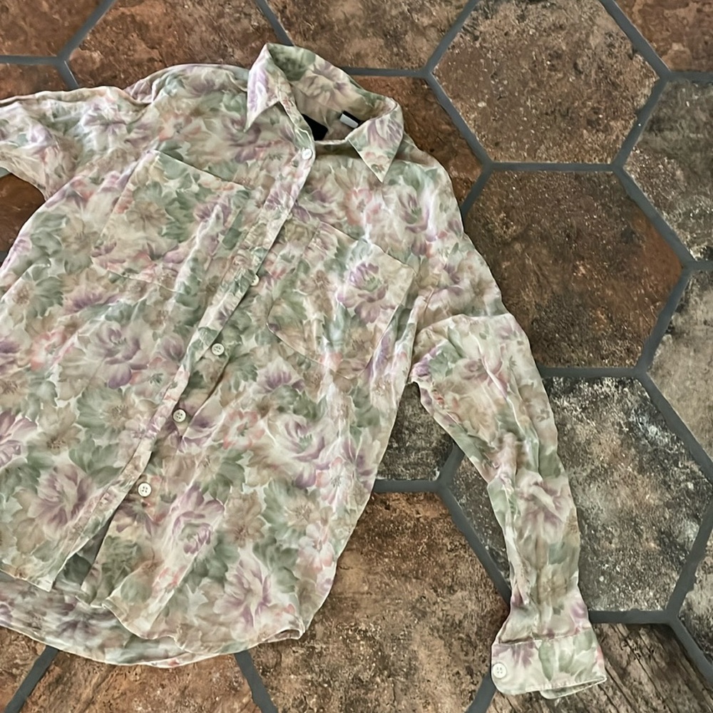 NWOT Vintage sheer floral blouse 90s LizSpirt floral cotton blouse size S